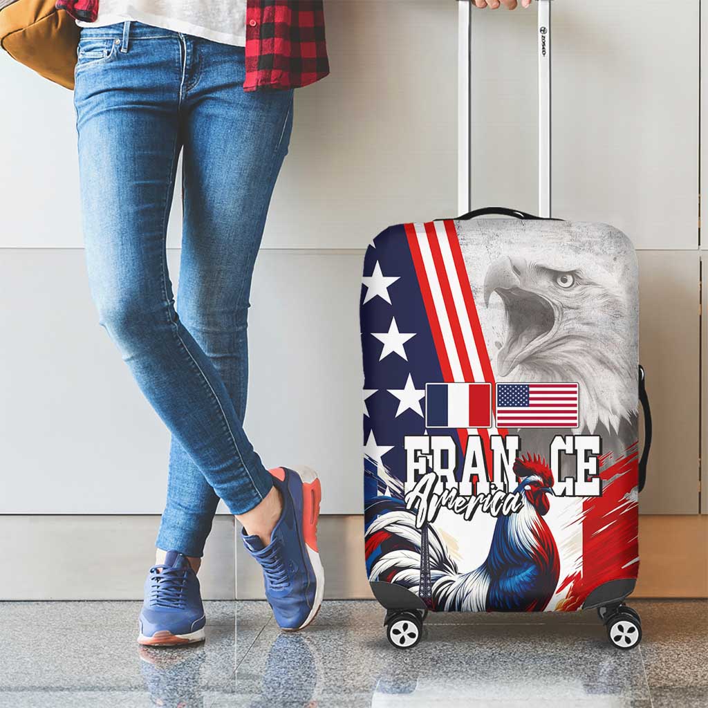French-American Heritage Month Luggage Cover National Flags Style with Rooster and Bald Eagle - Wonder Print Shop