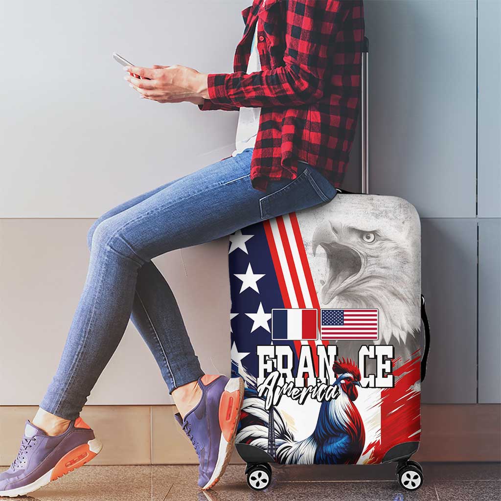 French-American Heritage Month Luggage Cover National Flags Style with Rooster and Bald Eagle - Wonder Print Shop