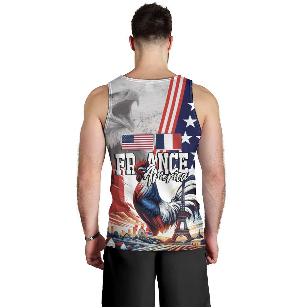 French-American Heritage Month Men Tank Top National Flags Style with Rooster and Bald Eagle - Wonder Print Shop