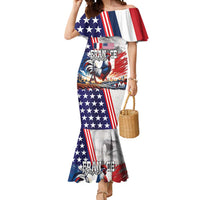 French-American Heritage Month Mermaid Dress National Flags Style with Rooster and Bald Eagle - Wonder Print Shop