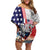 French-American Heritage Month Off Shoulder Short Dress National Flags Style with Rooster and Bald Eagle - Wonder Print Shop