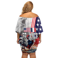 French-American Heritage Month Off Shoulder Short Dress National Flags Style with Rooster and Bald Eagle - Wonder Print Shop