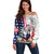 French-American Heritage Month Off Shoulder Sweater National Flags Style with Rooster and Bald Eagle - Wonder Print Shop