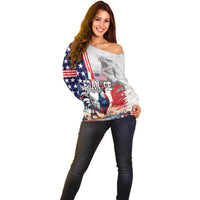 French-American Heritage Month Off Shoulder Sweater National Flags Style with Rooster and Bald Eagle - Wonder Print Shop