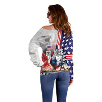 French-American Heritage Month Off Shoulder Sweater National Flags Style with Rooster and Bald Eagle - Wonder Print Shop