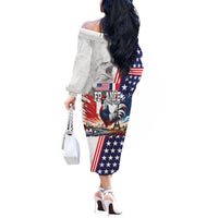 French-American Heritage Month Off The Shoulder Long Sleeve Dress National Flags Style with Rooster and Bald Eagle - Wonder Print Shop