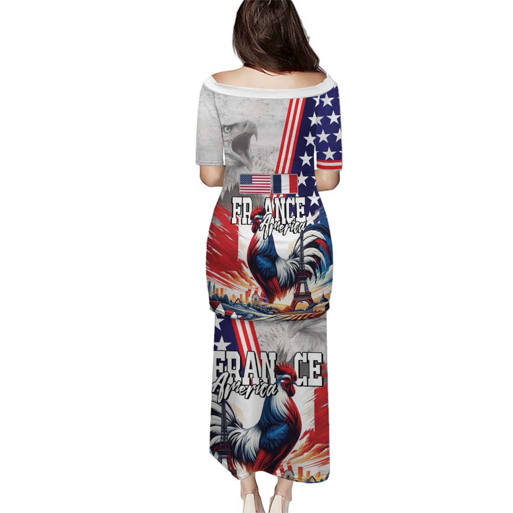 French-American Heritage Month Puletasi National Flags Style with Rooster and Bald Eagle - Wonder Print Shop