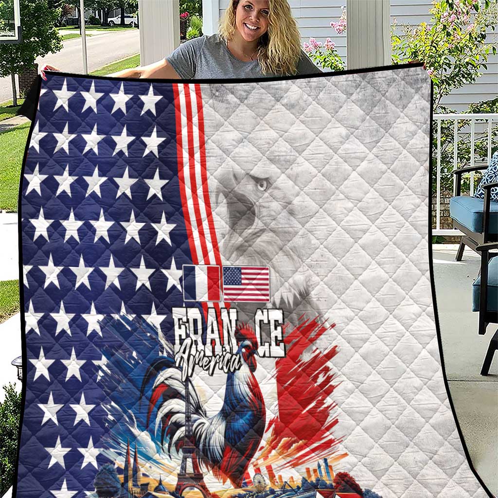French-American Heritage Month Quilt National Flags Style with Rooster and Bald Eagle - Wonder Print Shop