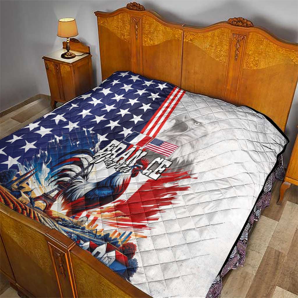 French-American Heritage Month Quilt National Flags Style with Rooster and Bald Eagle - Wonder Print Shop