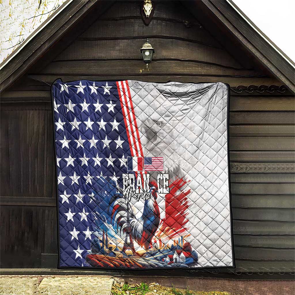 French-American Heritage Month Quilt National Flags Style with Rooster and Bald Eagle - Wonder Print Shop