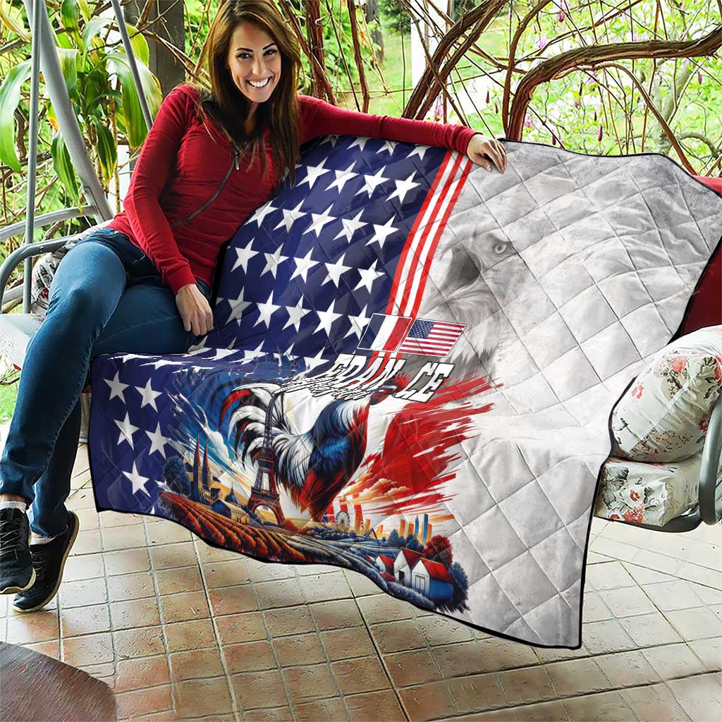 French-American Heritage Month Quilt National Flags Style with Rooster and Bald Eagle - Wonder Print Shop