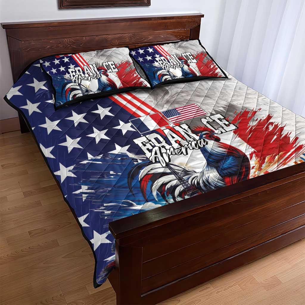 French-American Heritage Month Quilt Bed Set National Flags Style with Rooster and Bald Eagle - Wonder Print Shop