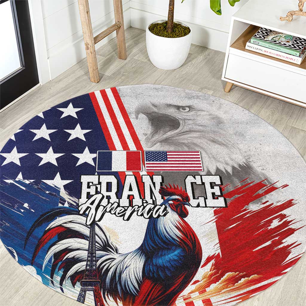 French-American Heritage Month Round Carpet National Flags Style with Rooster and Bald Eagle - Wonder Print Shop
