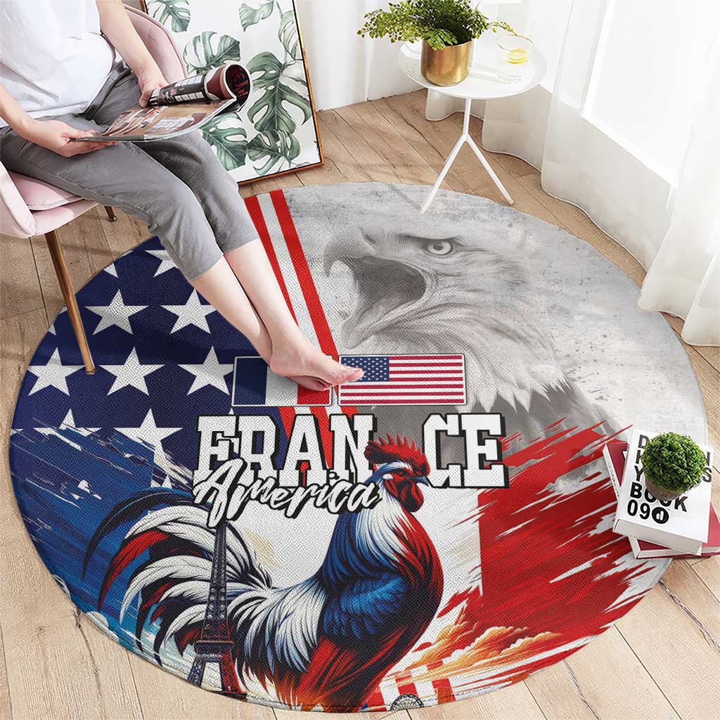 French-American Heritage Month Round Carpet National Flags Style with Rooster and Bald Eagle - Wonder Print Shop