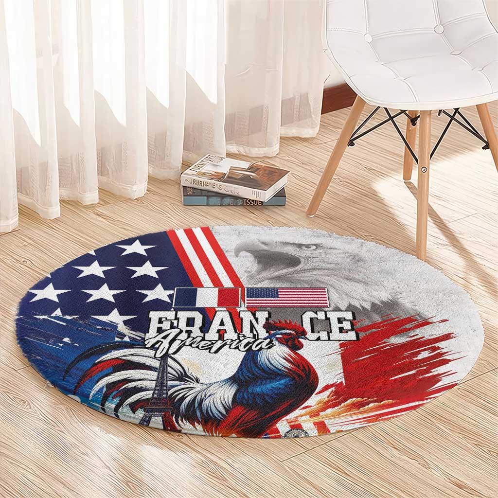French-American Heritage Month Round Carpet National Flags Style with Rooster and Bald Eagle - Wonder Print Shop