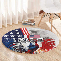 French-American Heritage Month Round Carpet National Flags Style with Rooster and Bald Eagle - Wonder Print Shop