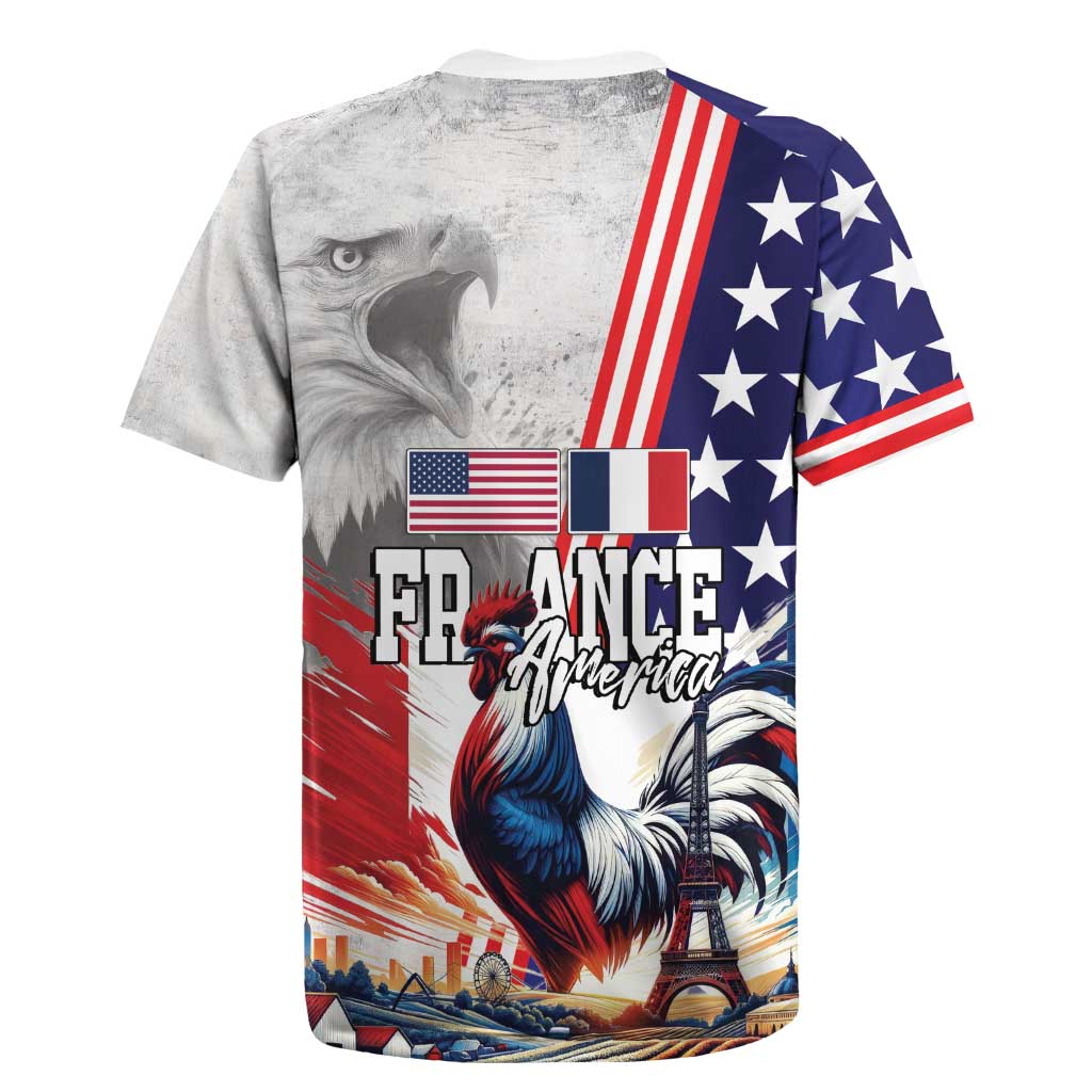 French-American Heritage Month Rugby Jersey National Flags Style with Rooster and Bald Eagle - Wonder Print Shop