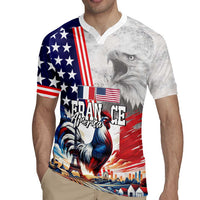 French-American Heritage Month Rugby Jersey National Flags Style with Rooster and Bald Eagle - Wonder Print Shop