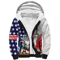 French-American Heritage Month Sherpa Hoodie National Flags Style with Rooster and Bald Eagle - Wonder Print Shop