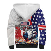 French-American Heritage Month Sherpa Hoodie National Flags Style with Rooster and Bald Eagle - Wonder Print Shop
