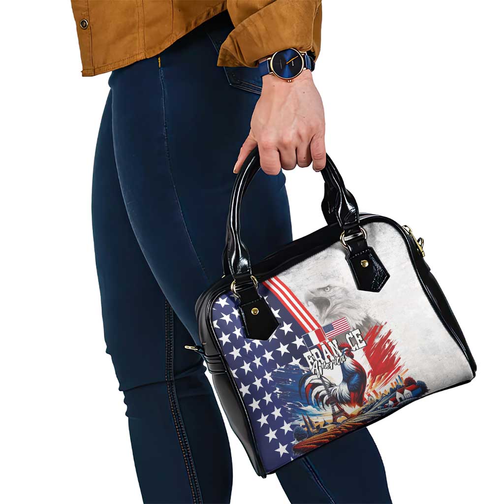 French-American Heritage Month Shoulder Handbag National Flags Style with Rooster and Bald Eagle - Wonder Print Shop
