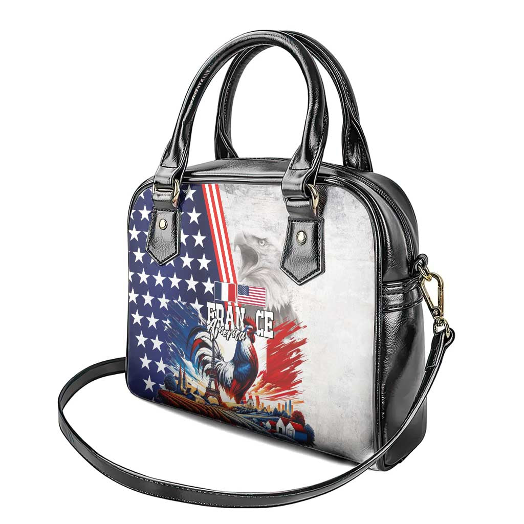 French-American Heritage Month Shoulder Handbag National Flags Style with Rooster and Bald Eagle - Wonder Print Shop