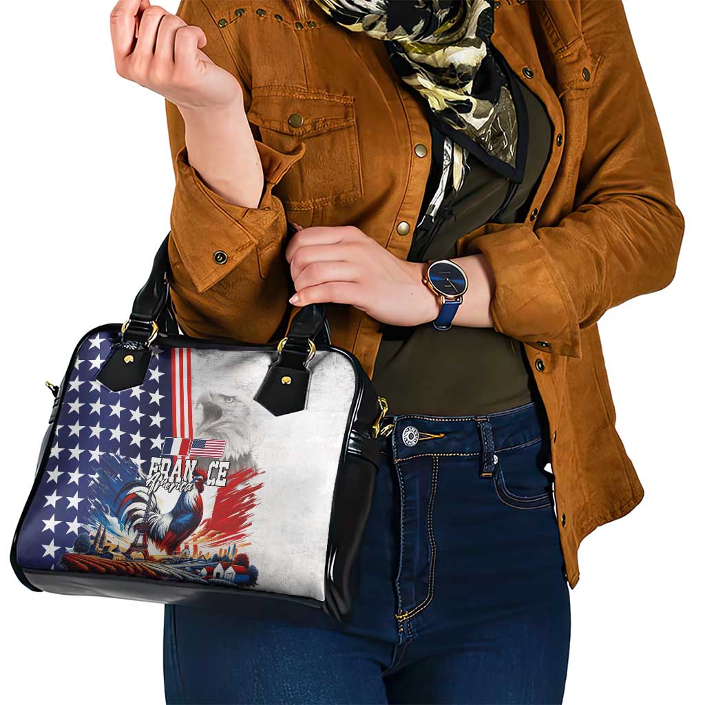 French-American Heritage Month Shoulder Handbag National Flags Style with Rooster and Bald Eagle - Wonder Print Shop