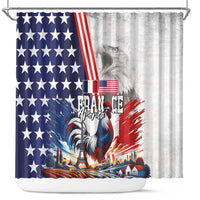 French-American Heritage Month Shower Curtain National Flags Style with Rooster and Bald Eagle - Wonder Print Shop