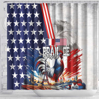 French-American Heritage Month Shower Curtain National Flags Style with Rooster and Bald Eagle - Wonder Print Shop