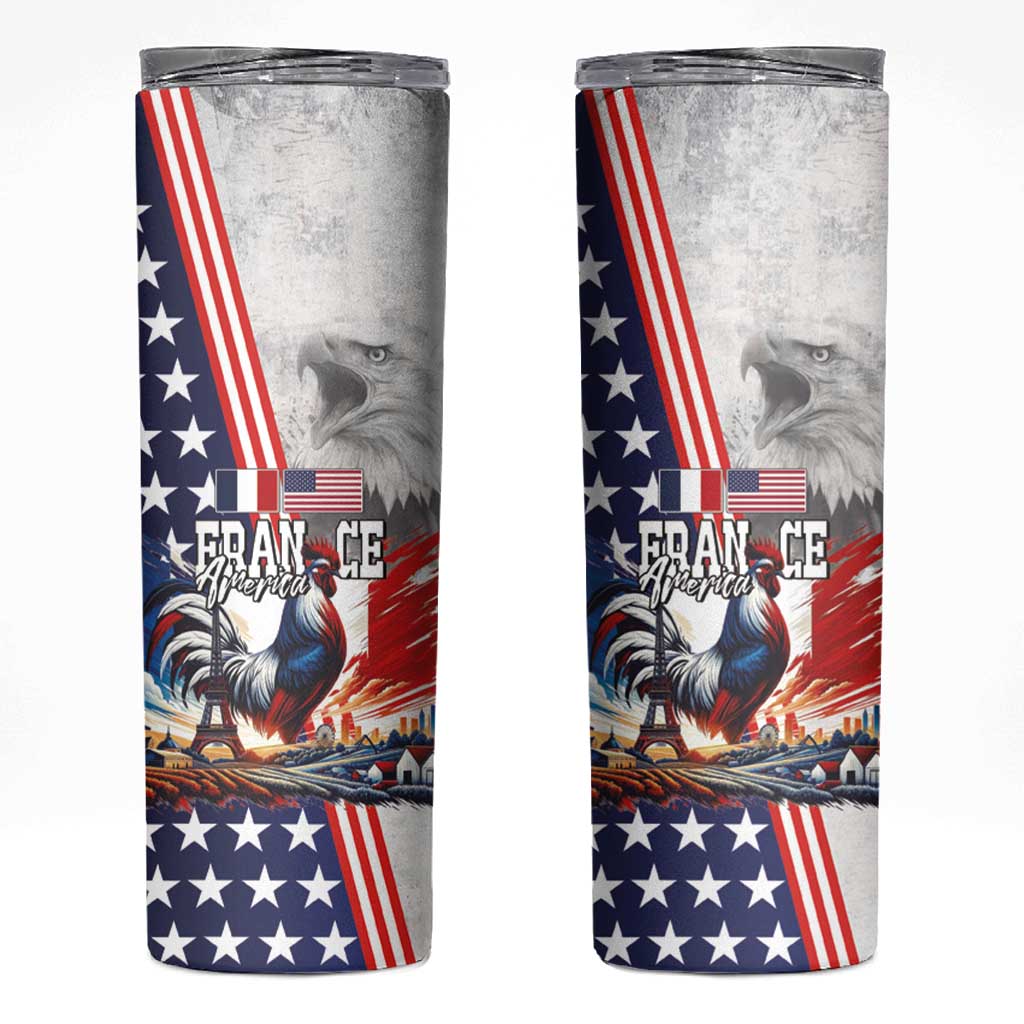French-American Heritage Month Skinny Tumbler National Flags Style with Rooster and Bald Eagle - Wonder Print Shop