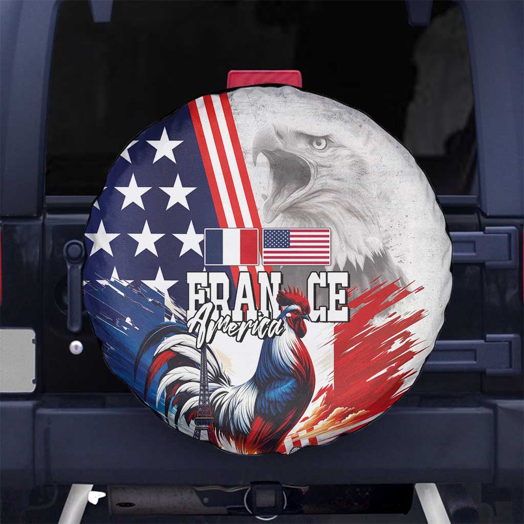 French-American Heritage Month Spare Tire Cover National Flags Style with Rooster and Bald Eagle - Wonder Print Shop