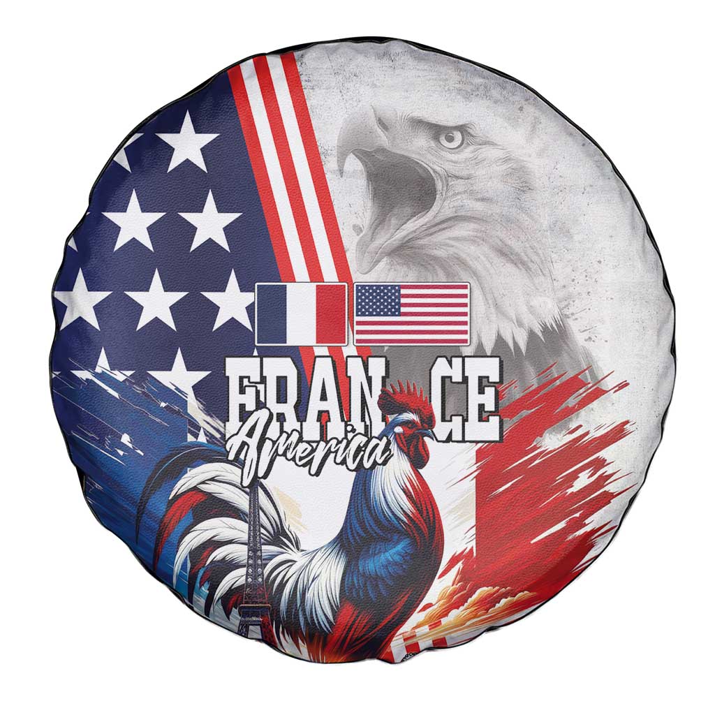 French-American Heritage Month Spare Tire Cover National Flags Style with Rooster and Bald Eagle - Wonder Print Shop