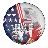 French-American Heritage Month Spare Tire Cover National Flags Style with Rooster and Bald Eagle - Wonder Print Shop