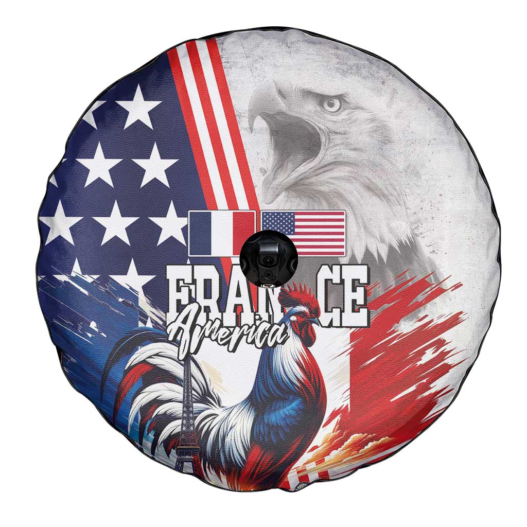 French-American Heritage Month Spare Tire Cover National Flags Style with Rooster and Bald Eagle - Wonder Print Shop