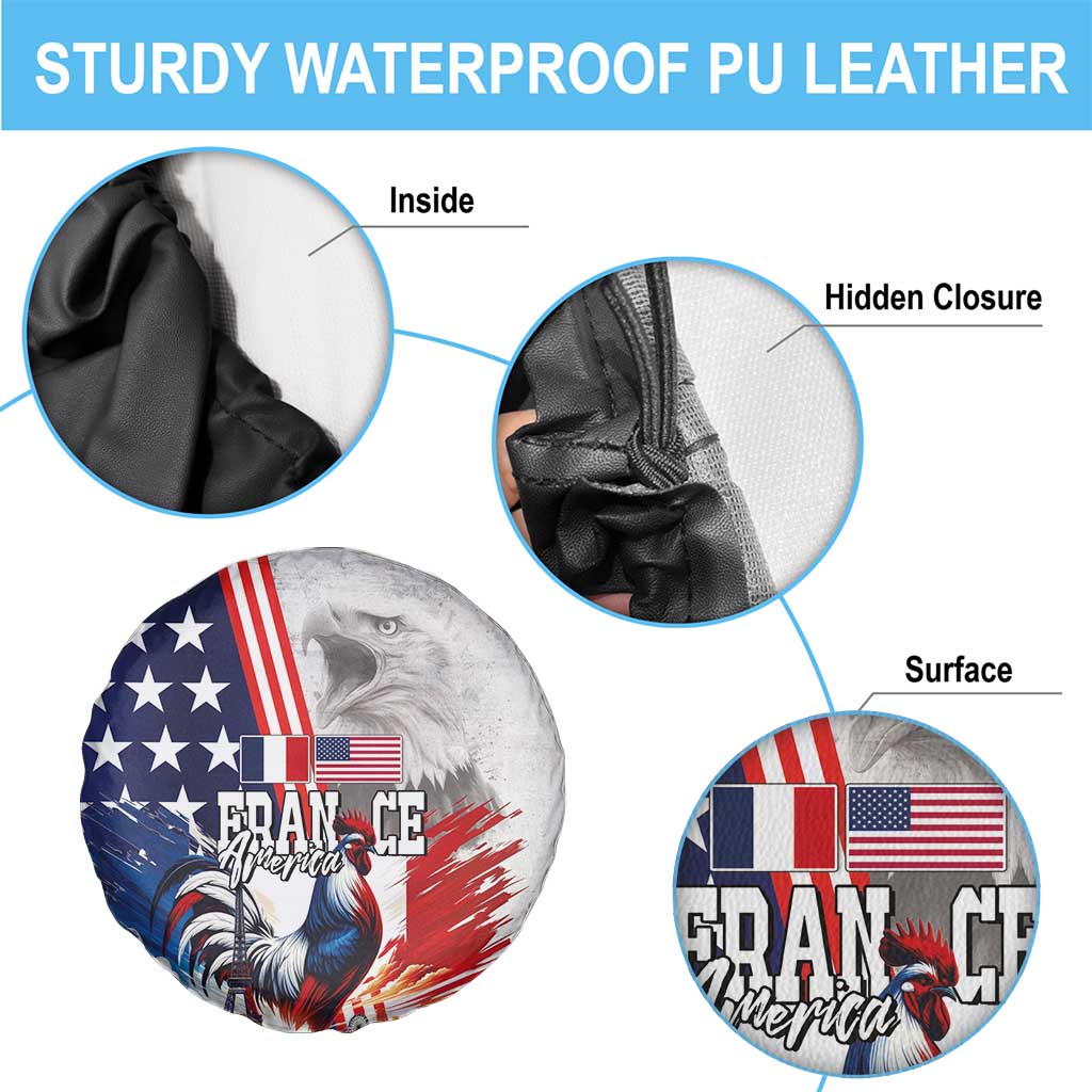 French-American Heritage Month Spare Tire Cover National Flags Style with Rooster and Bald Eagle - Wonder Print Shop