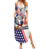 French-American Heritage Month Summer Maxi Dress National Flags Style with Rooster and Bald Eagle - Wonder Print Shop