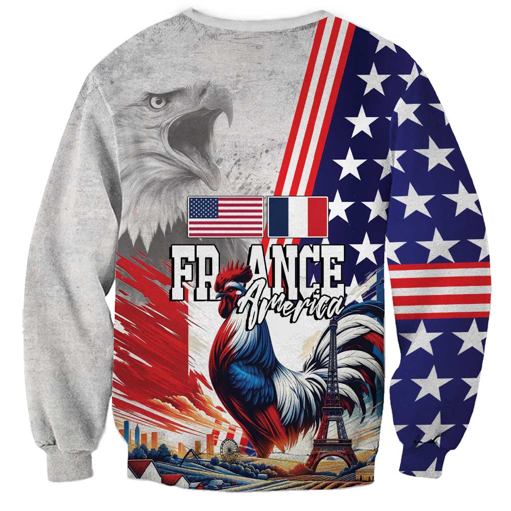 French-American Heritage Month Sweatshirt National Flags Style with Rooster and Bald Eagle - Wonder Print Shop