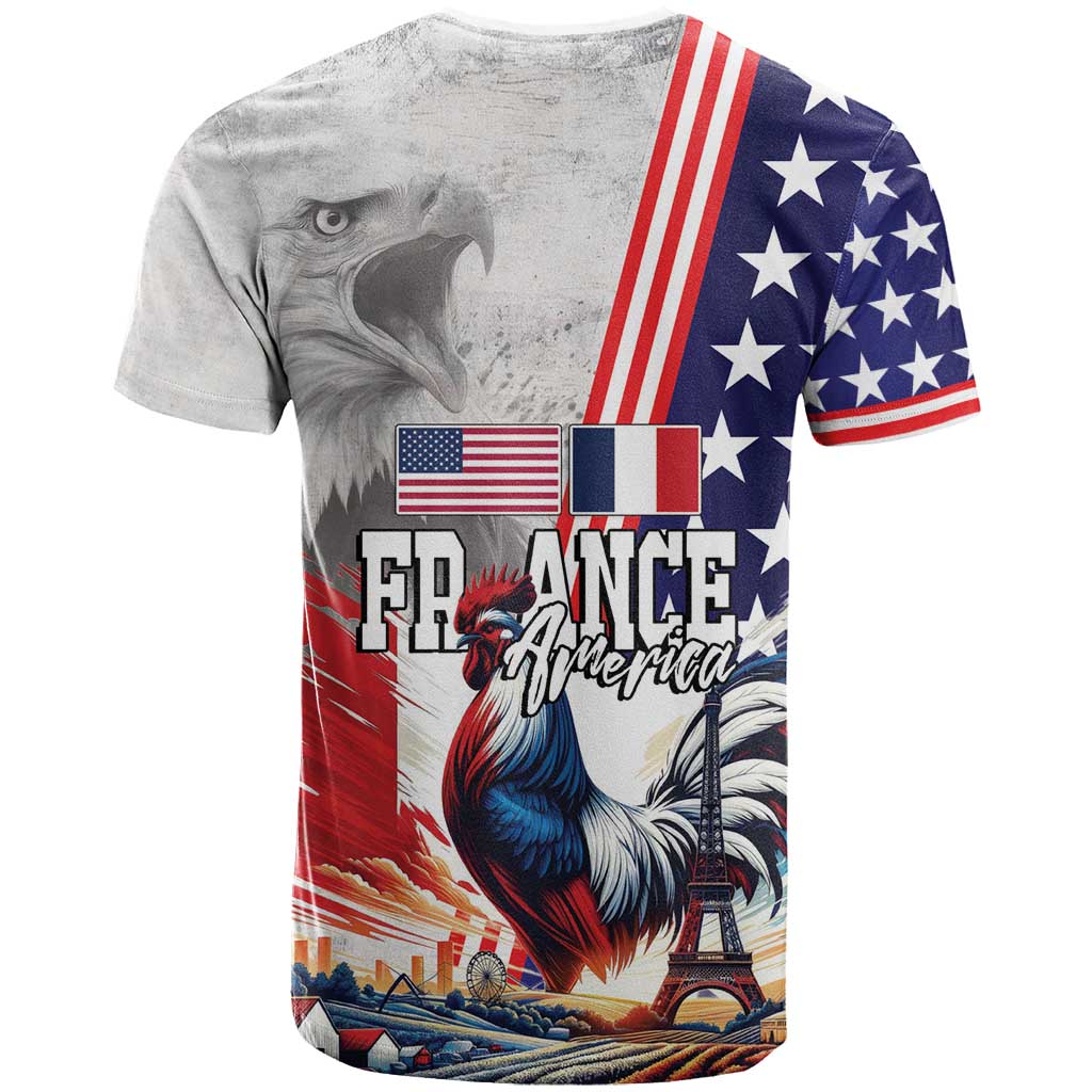 French-American Heritage Month T Shirt National Flags Style with Rooster and Bald Eagle - Wonder Print Shop