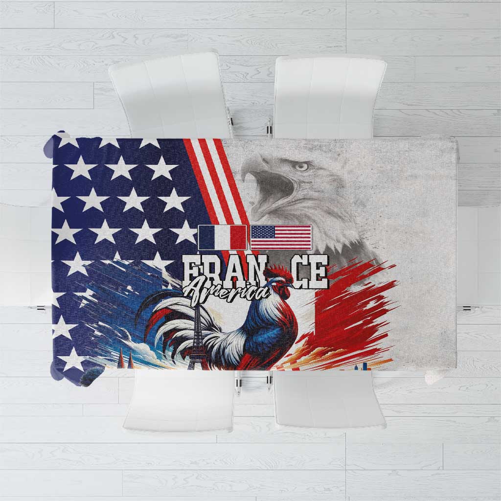 French-American Heritage Month Tablecloth National Flags Style with Rooster and Bald Eagle - Wonder Print Shop