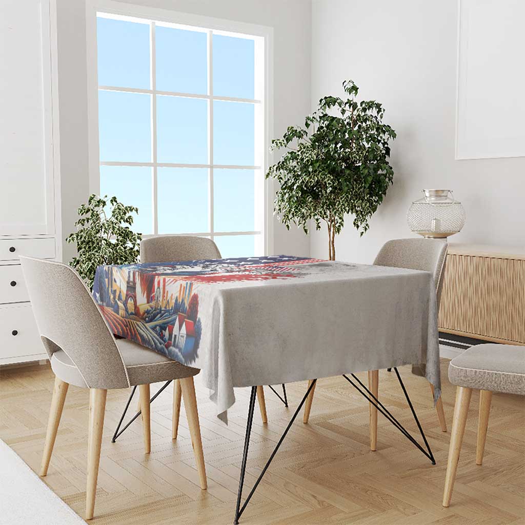 French-American Heritage Month Tablecloth National Flags Style with Rooster and Bald Eagle - Wonder Print Shop