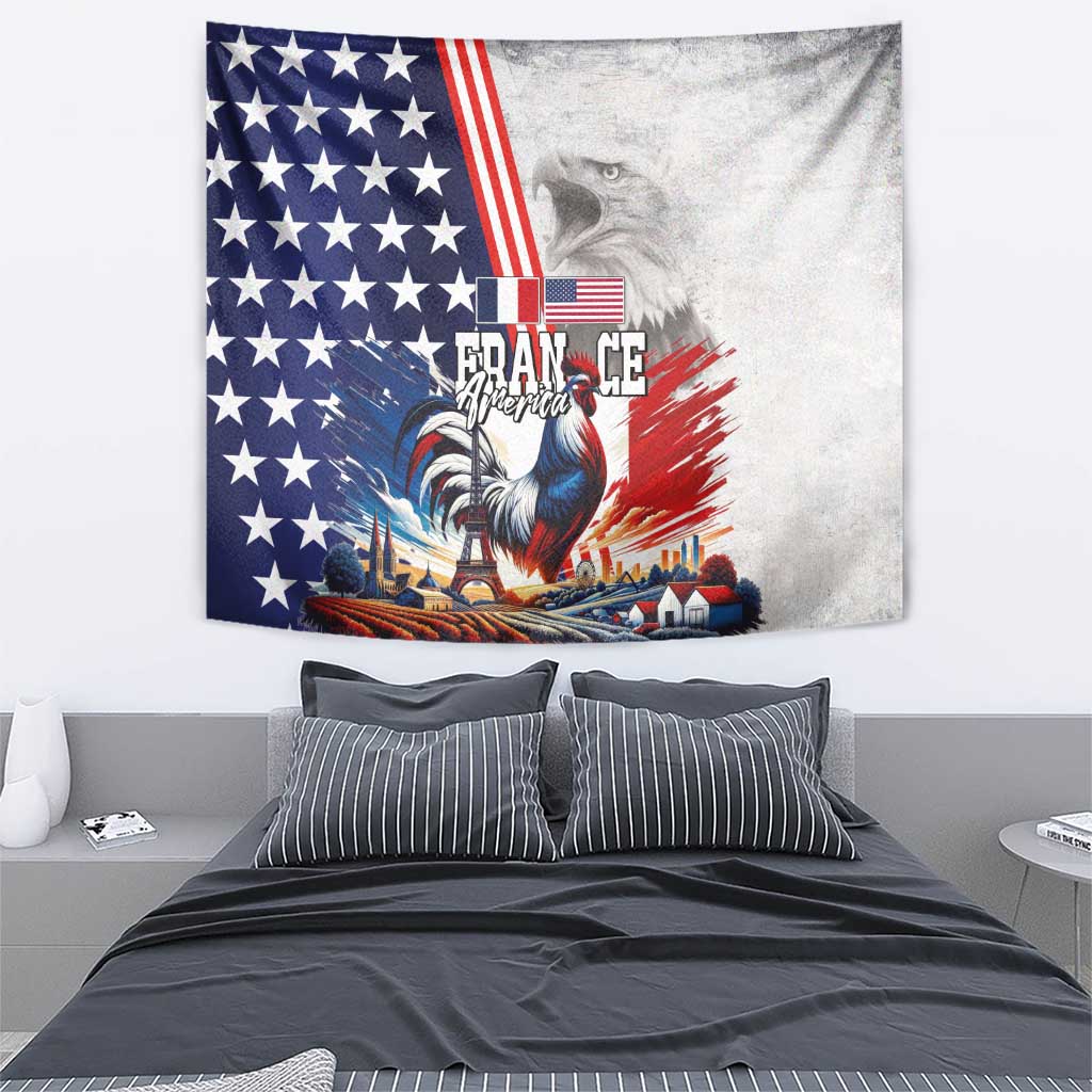 French-American Heritage Month Tapestry National Flags Style with Rooster and Bald Eagle - Wonder Print Shop