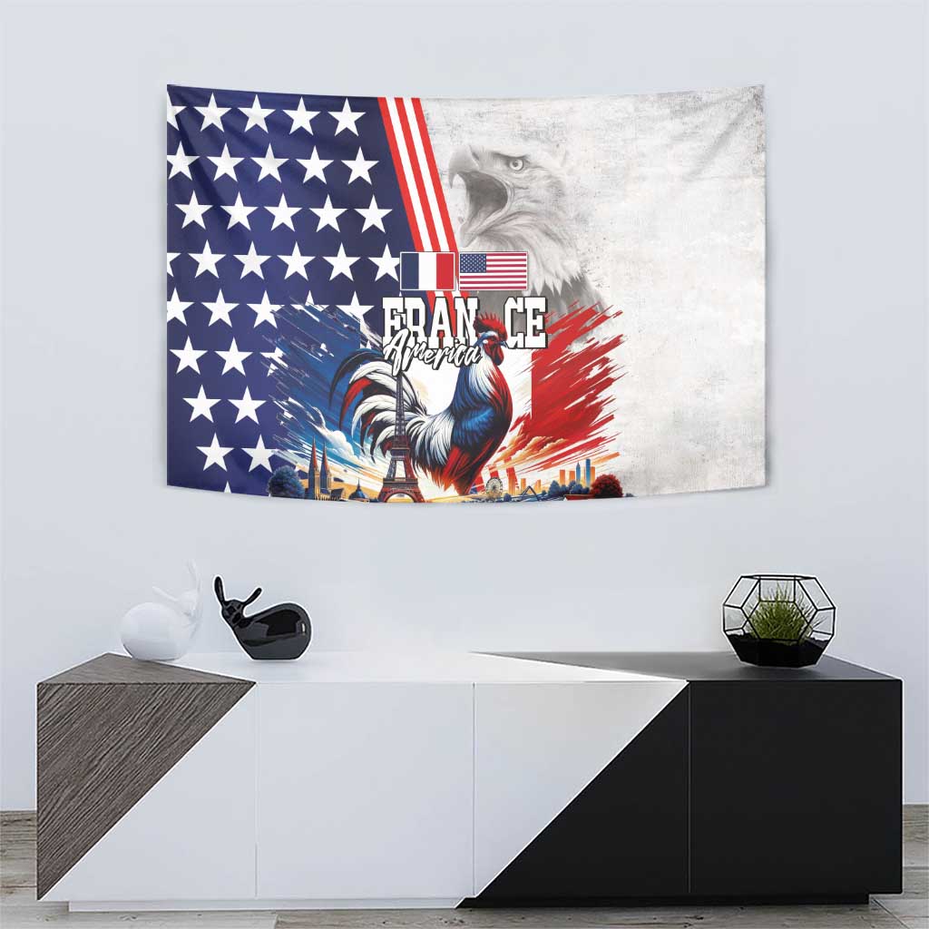 French-American Heritage Month Tapestry National Flags Style with Rooster and Bald Eagle - Wonder Print Shop