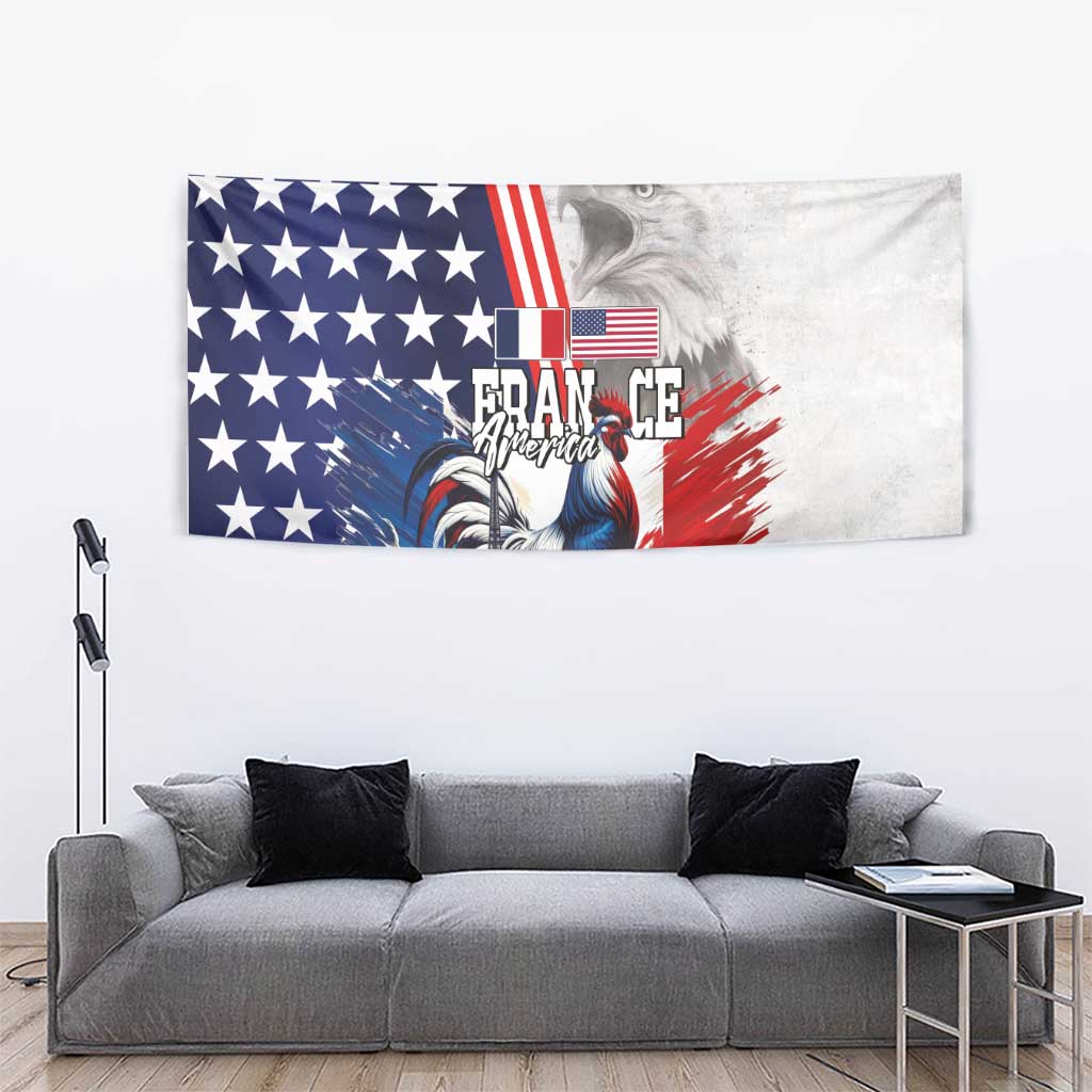 French-American Heritage Month Tapestry National Flags Style with Rooster and Bald Eagle - Wonder Print Shop