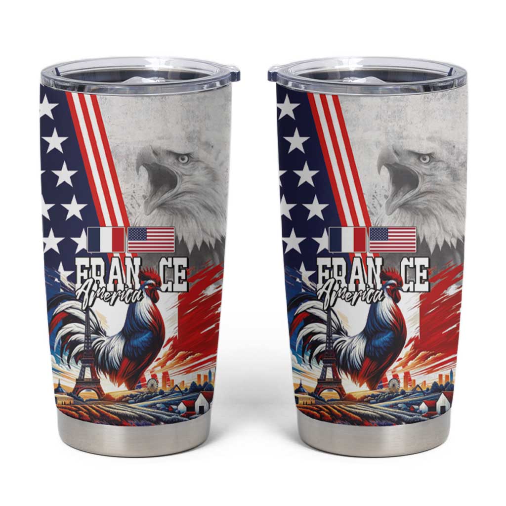 French-American Heritage Month Tumbler Cup National Flags Style with Rooster and Bald Eagle - Wonder Print Shop