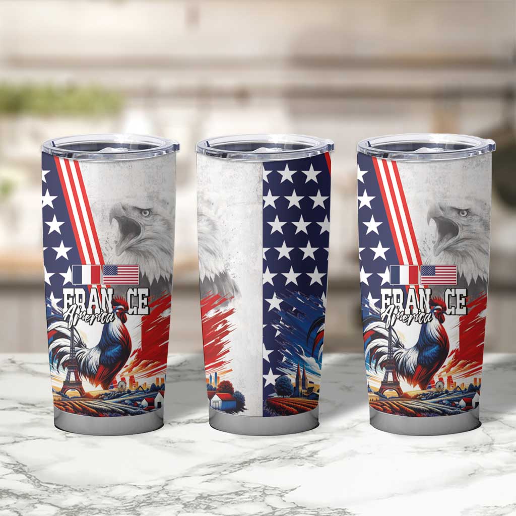 French-American Heritage Month Tumbler Cup National Flags Style with Rooster and Bald Eagle - Wonder Print Shop