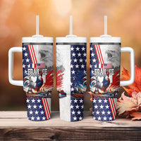 French-American Heritage Month Tumbler With Handle National Flags Style with Rooster and Bald Eagle - Wonder Print Shop
