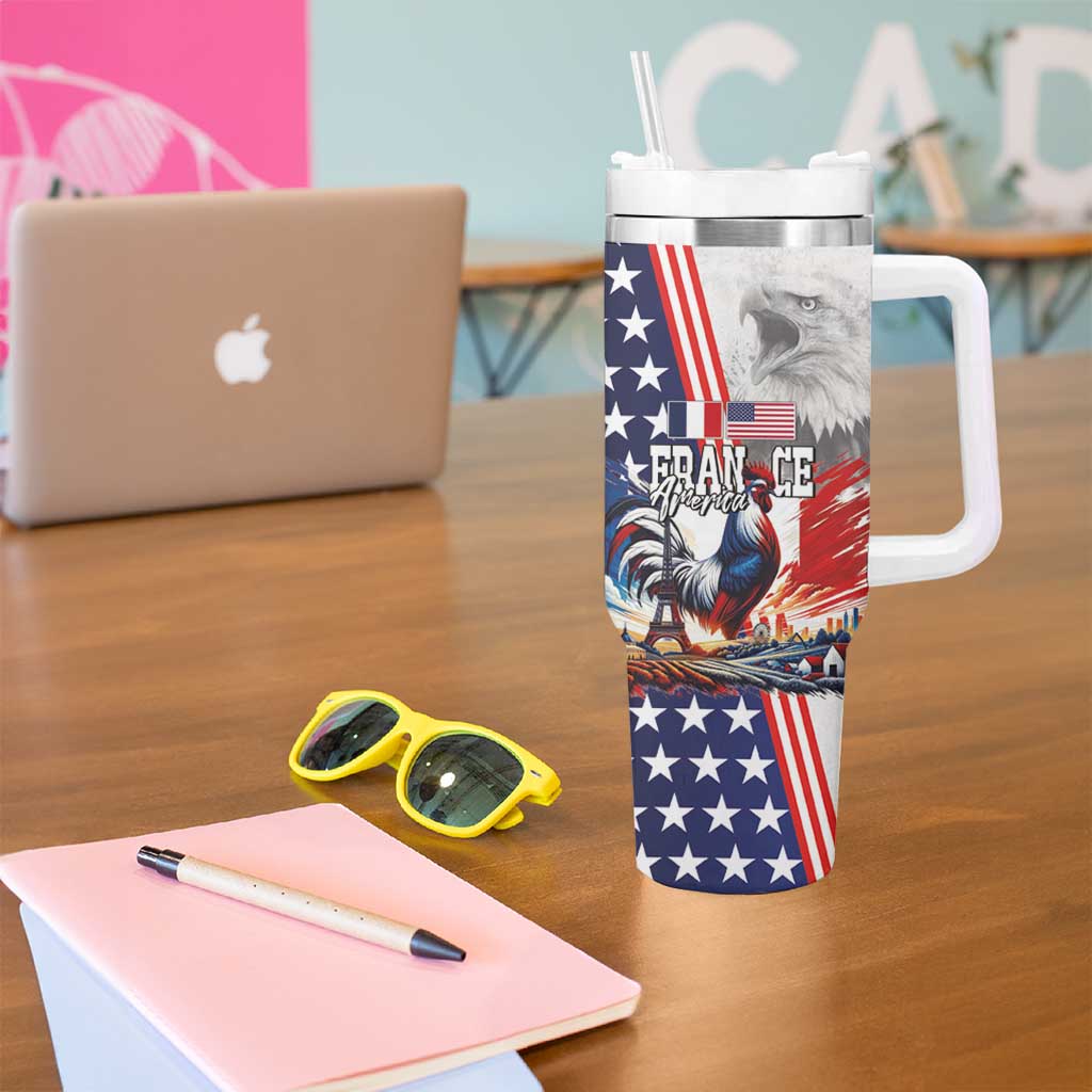 French-American Heritage Month Tumbler With Handle National Flags Style with Rooster and Bald Eagle - Wonder Print Shop
