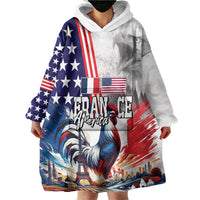 French-American Heritage Month Wearable Blanket Hoodie National Flags Style with Rooster and Bald Eagle - Wonder Print Shop
