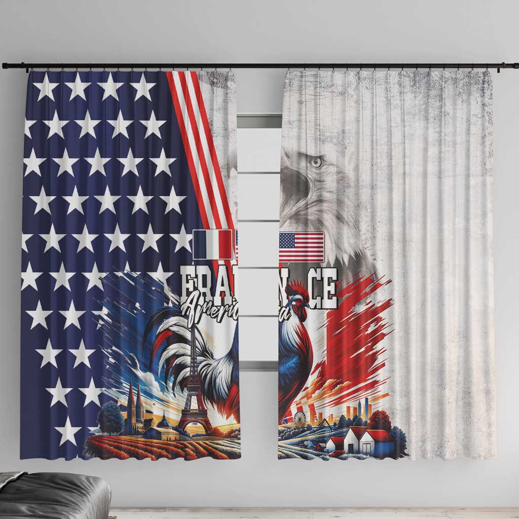 French-American Heritage Month Window Curtain National Flags Style with Rooster and Bald Eagle - Wonder Print Shop