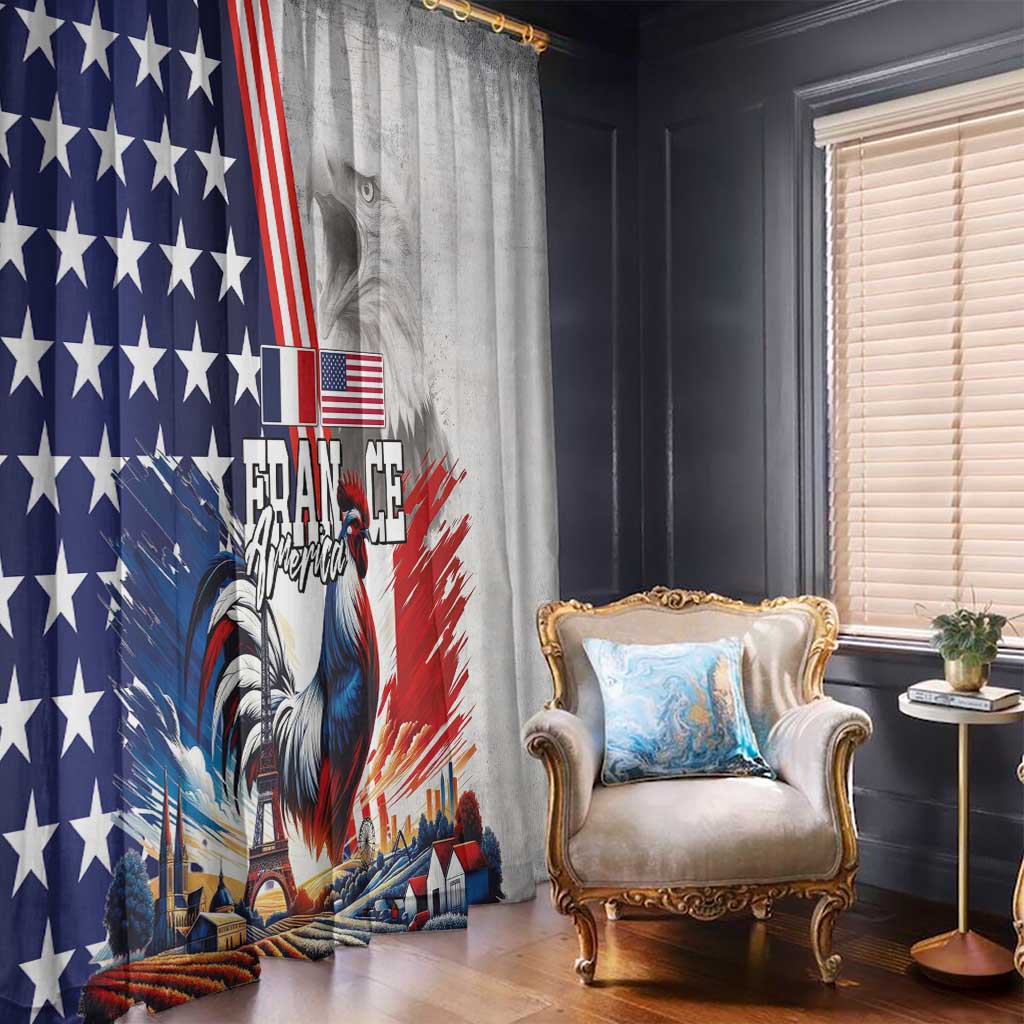 French-American Heritage Month Window Curtain National Flags Style with Rooster and Bald Eagle - Wonder Print Shop